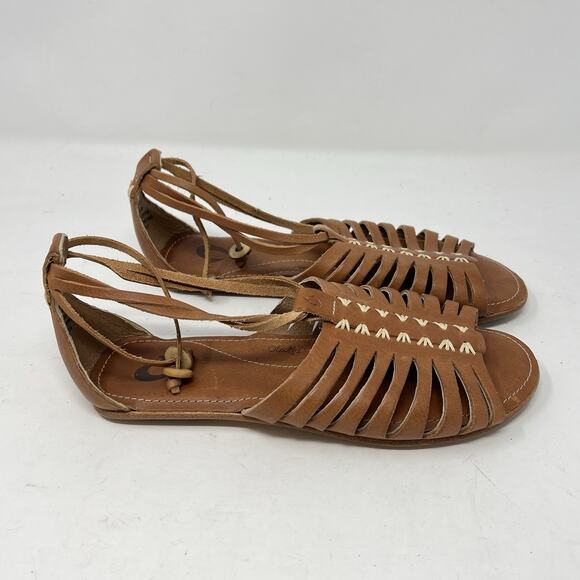 OLUKAI Hikina Brown Leather Strappy Flat Sandals Women's Size 6 Huarache Beach - Picture 2 of 9